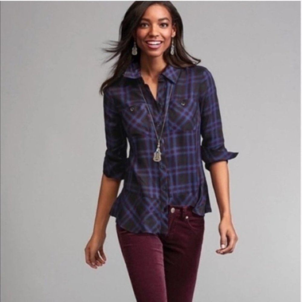CABI Moody Plaid Button Up Flowy Peplum Tunic Shirt/M. - Picture 1 of 12